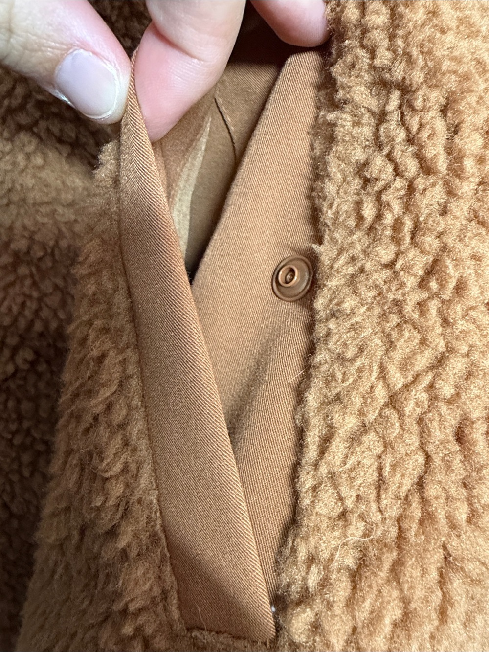 FIGS High Pile Sherpa Fleece Bomber Jacket Full Zip Mocha Brown Tan Medium - Picture 8 of 10